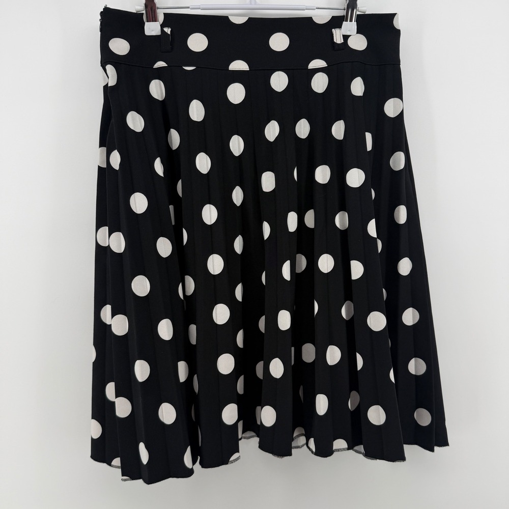 SEWO Womens Polka Dot Midi Skirt Size 42 US 10 B/W Pleated A-Line Made in Turkey - Picture 2 of 8